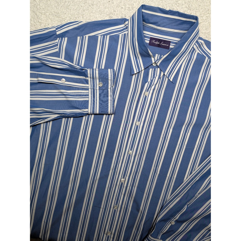 Ralph Lauren Purple Label Mens Button Down Stripe Italy 100% Cotton Blue XXL